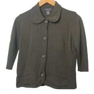 Banana Republic Womens L Sweater Wool Blend Army Green Button Up Collar 3/4 Slv